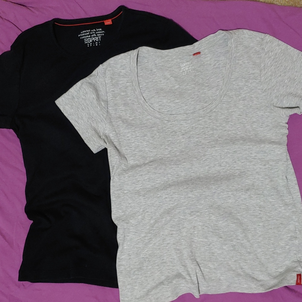 2 esprit tees - heather gray and black  both size M